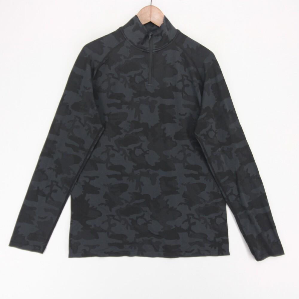 UNRL Camo Knit Pullover Mens M Black Quarter Zip Golf Mock Neck Athletic